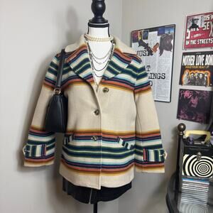 Pendleton Glacier Park Stripe Southwestern Style Wool Coat